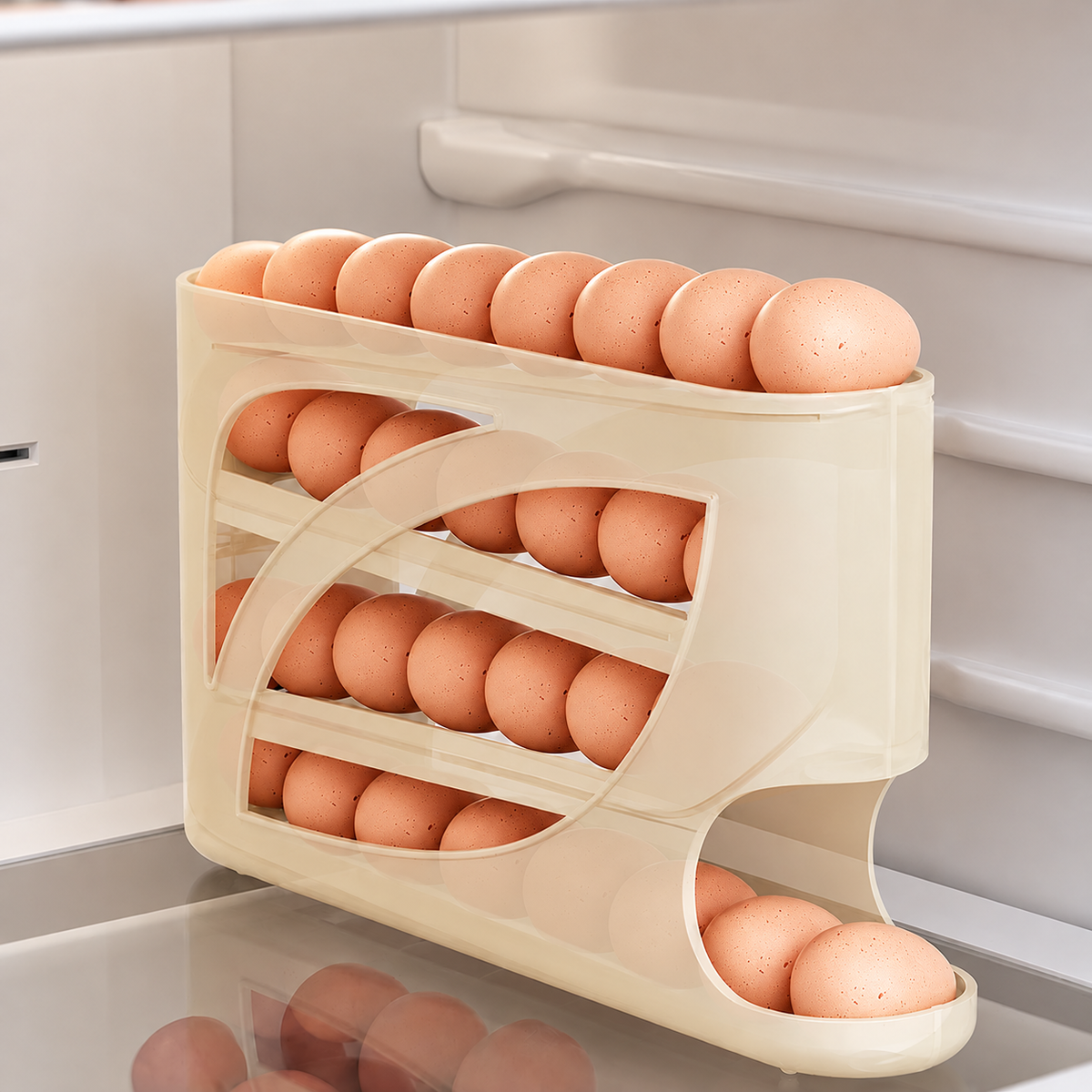 Gravity-Fed Refrigerator Egg Organizer