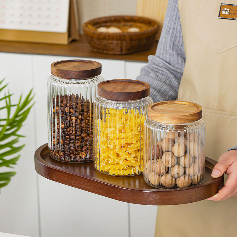 Ribbed Glass Pantry Jar with Wooden Lid