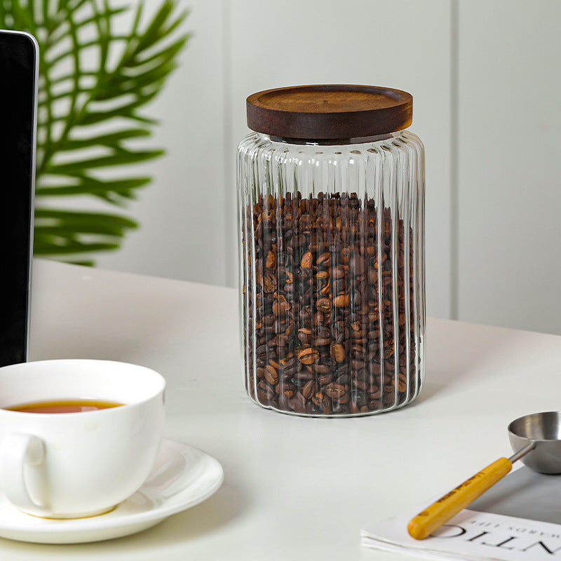 Ribbed Glass Pantry Jar with Wooden Lid
