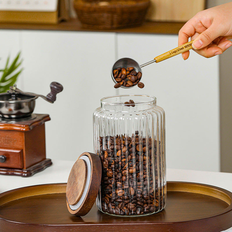 Ribbed Glass Pantry Jar with Wooden Lid