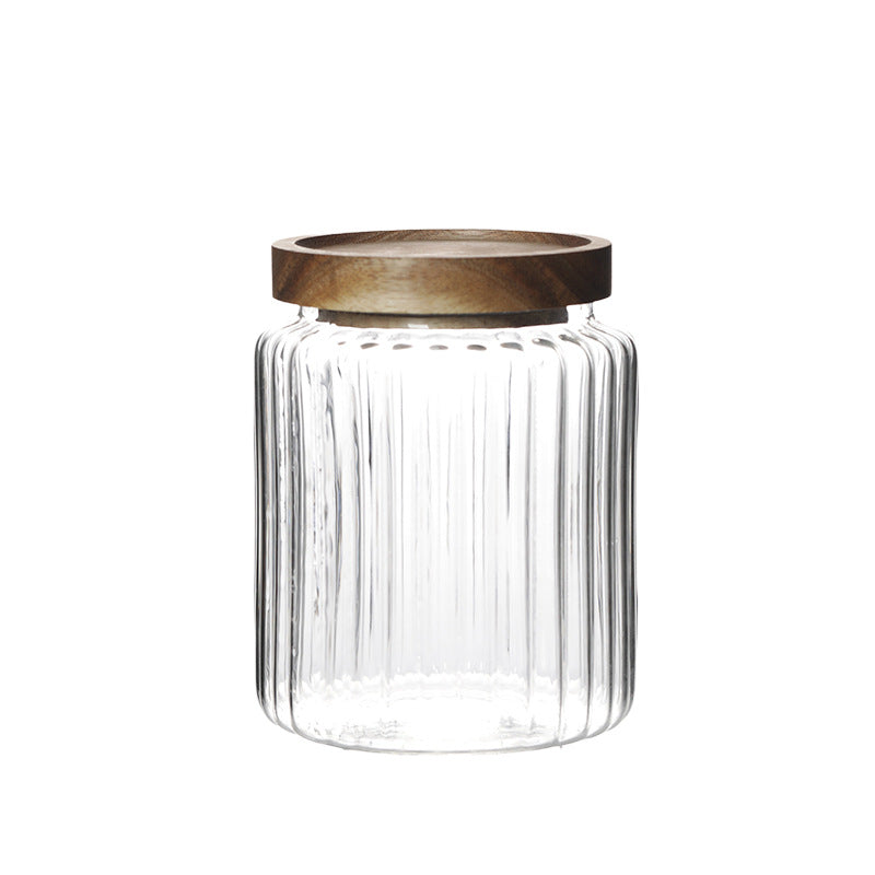 Ribbed Glass Pantry Jar with Wooden Lid