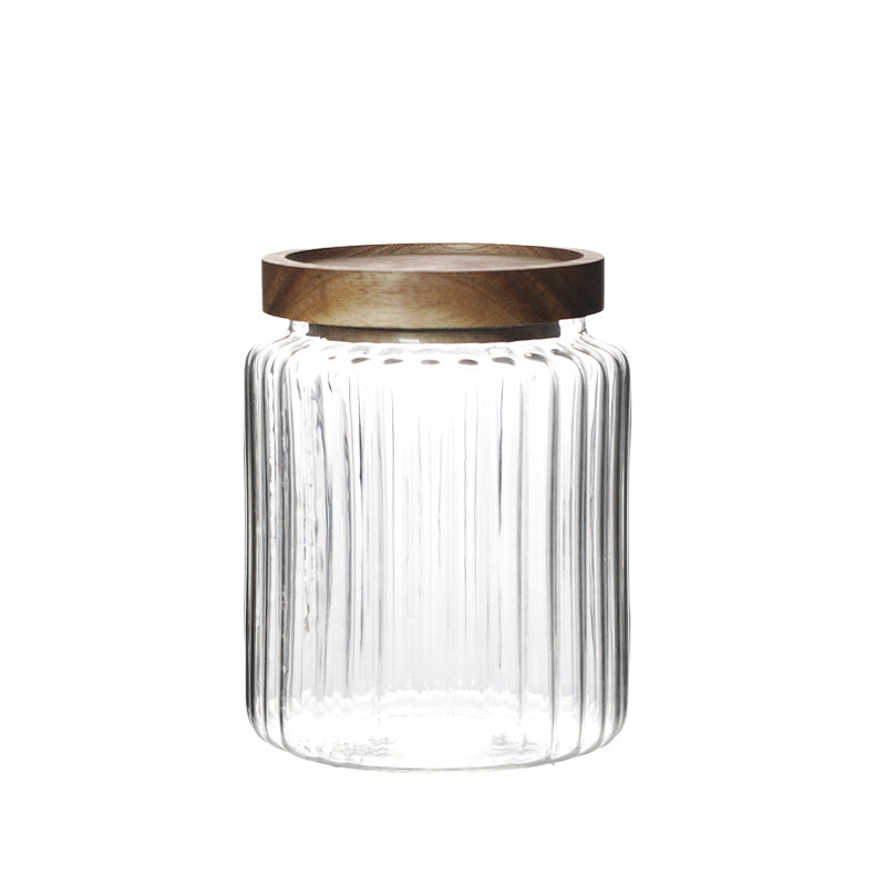 Ribbed Glass Pantry Jar with Wooden Lid