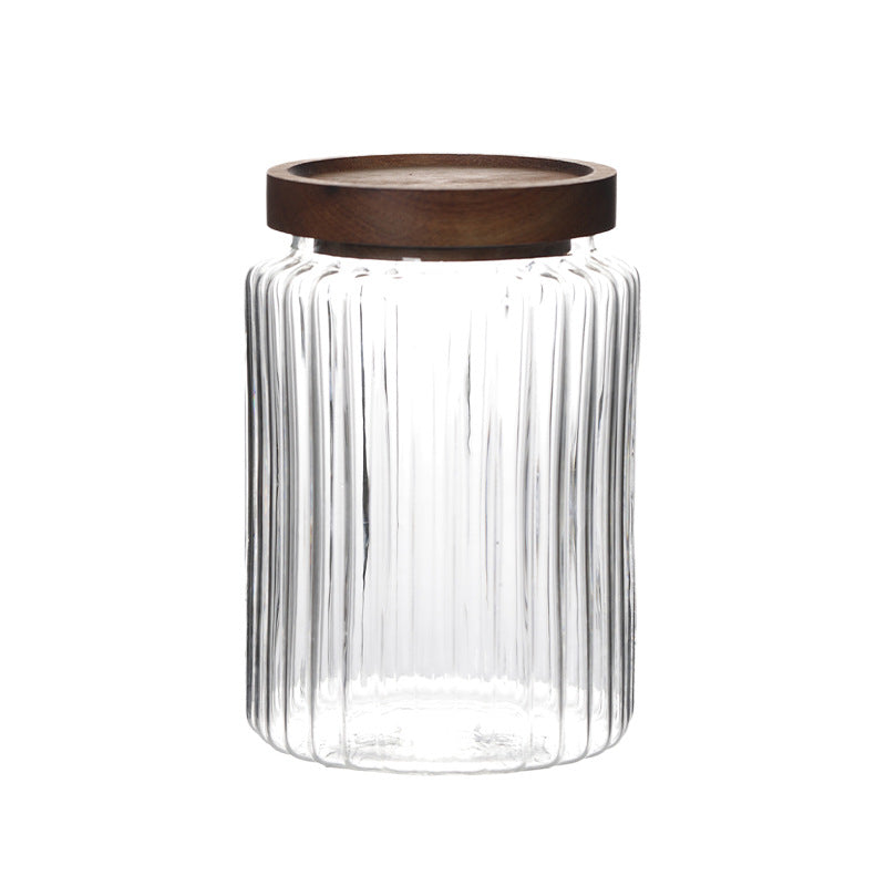 Ribbed Glass Pantry Jar with Wooden Lid